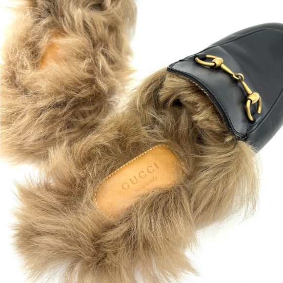 Gucci Princeton Fur Black Leather Horsebit Loafers - Picture 4 of 9